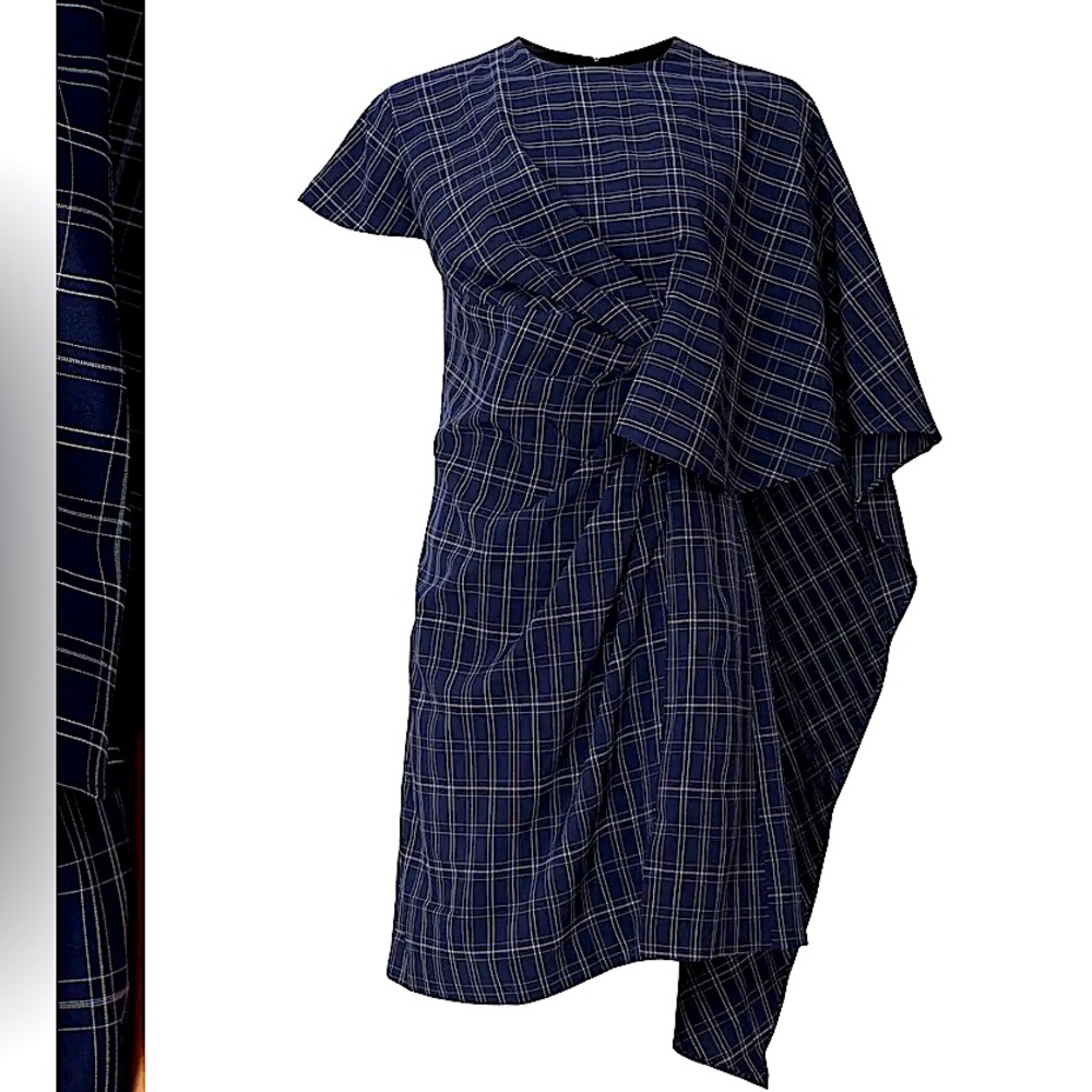 Prabal Gurung Navy Plaid Cape Dress - NWOT, size 6 - Picture 5 of 6